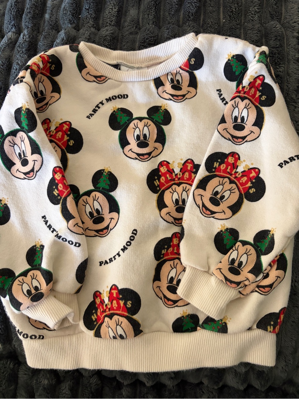 Zara Cream Sweatshirt with Black and Green Holiday Minnie Print